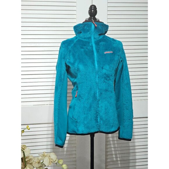 Patagonia Sweaters - Patagonia Women's Turquoise R3 Hi-Loft Hoodie Fleece Jacket Full Zip Sz M 2980